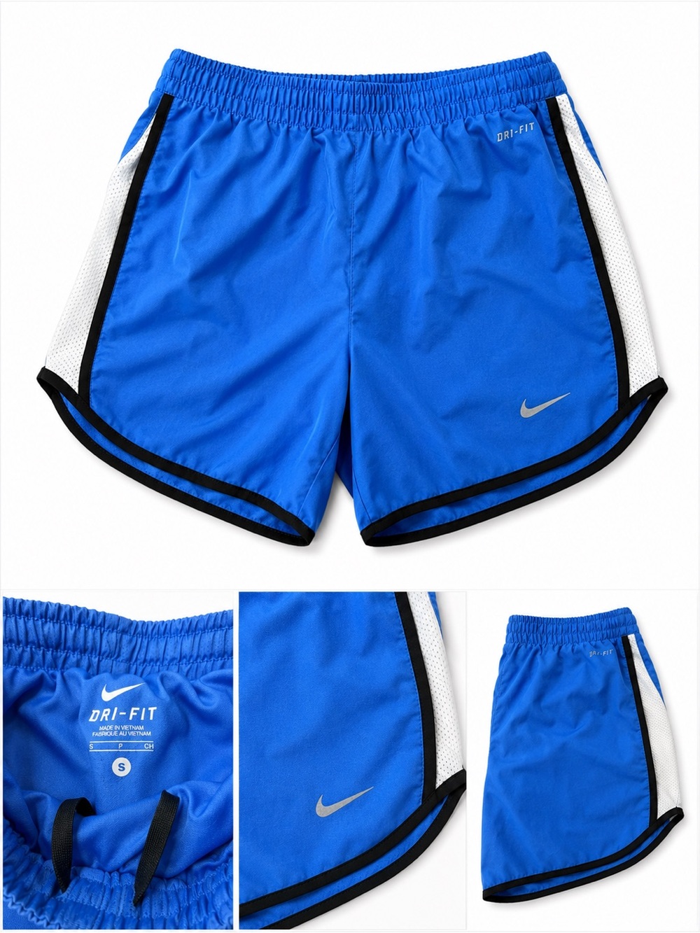 Nike Blue Running Shorts with White Mesh and Black Trim